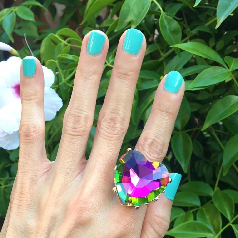 Oversized Heliotrope Crystal Heart + Gold Cocktail Statement Ring